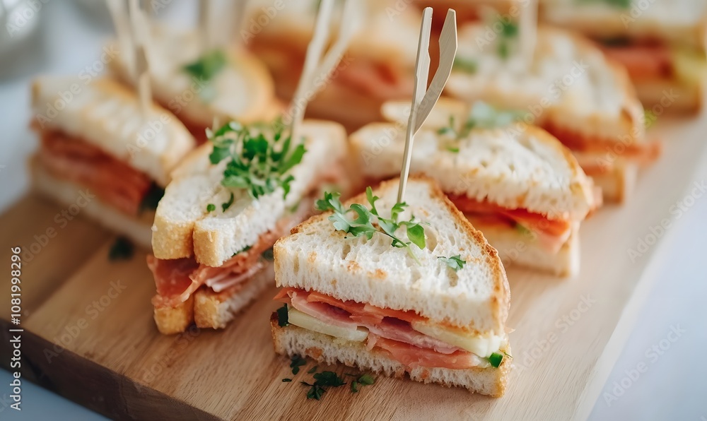 Catering buffet table with delicious sandwich canapés and appetizers, Generative AI Catering buffet table with delicious sandwich canapés and appetizers, Generative AI