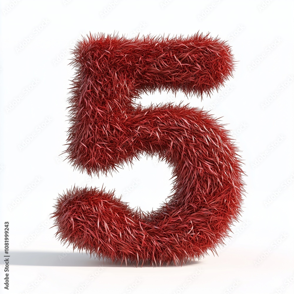 Red grass letter 5 number organic leaves textured frame border white isolated Red grass letter 5 number organic leaves textured frame border white isolated