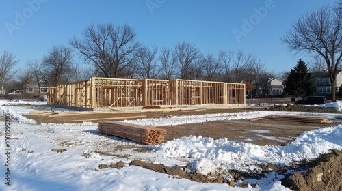 New Construction Site in Winter Landscape