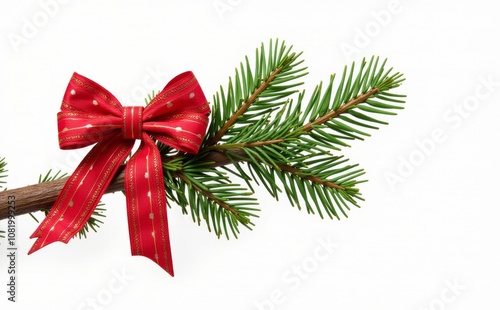 Magnificent pine garland with a red bow. Christmas, Xmas ribbon