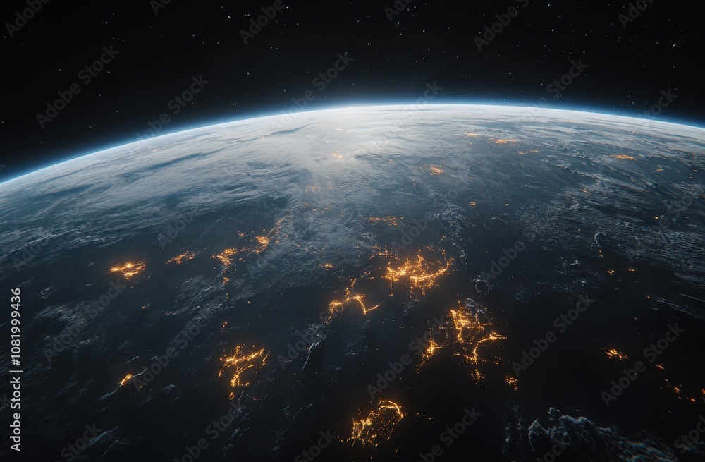 Obraz premium Stunning View of Earth from Space with Glowing Lights