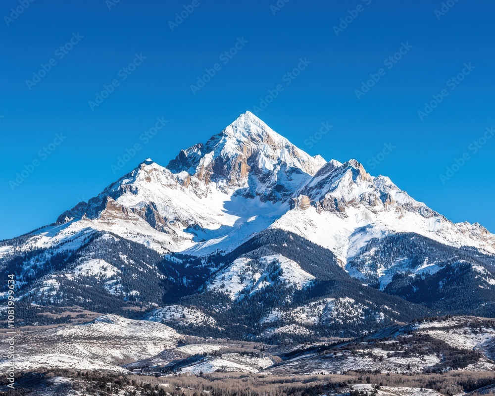 Obraz premium Majestic snow-capped mountain peak remote wilderness nature landscape photography clear blue sky natural beauty concept