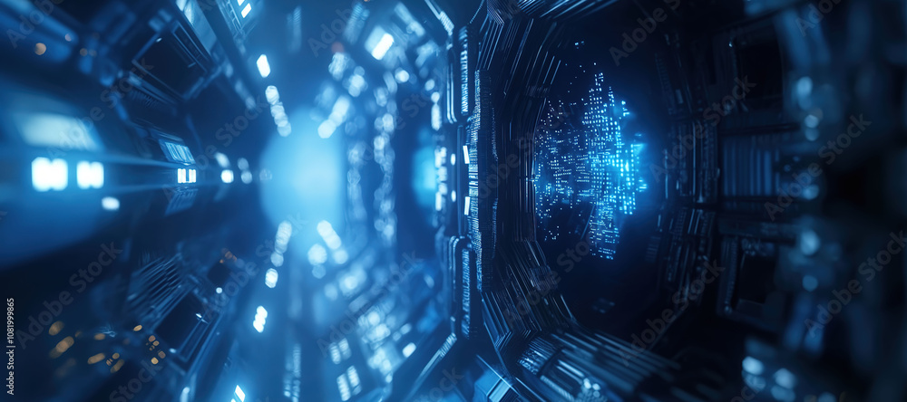 Obraz premium futuristic spaceship machine tunnel background 2