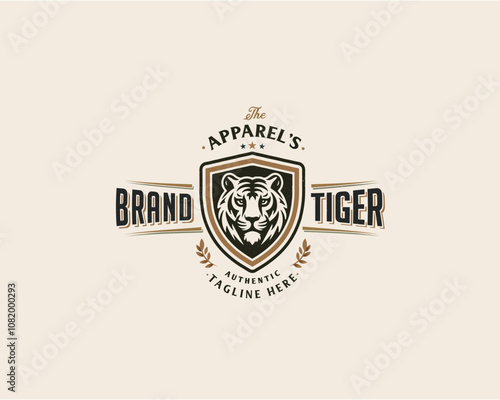 Vintage classic badge wild tiger mascot logo for business company photo