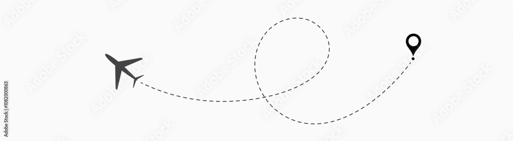 Airplane line path route travel vector concept. Plane path set. Travel path icon set. Location for travel, dotted road map with destinations. Vector illustration 3 Airplane line path route travel vector concept. Plane path set. Travel path icon set. Location for travel, dotted road map with destinations. Vector illustration 3