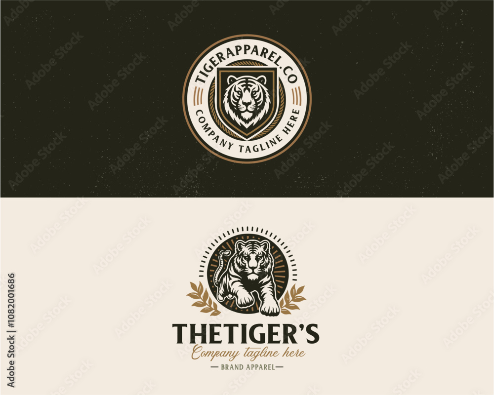 Fototapeta premium Vintage classic badge wild tiger mascot logo for business company