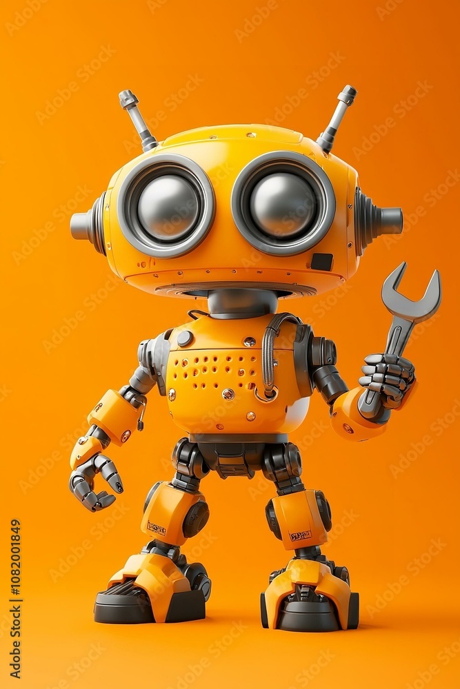 Web site under construction coming soon template page. toy robot with hand wrench and pliers. orange background. Web site under construction coming soon template page. toy robot with hand wrench and pliers. orange background.