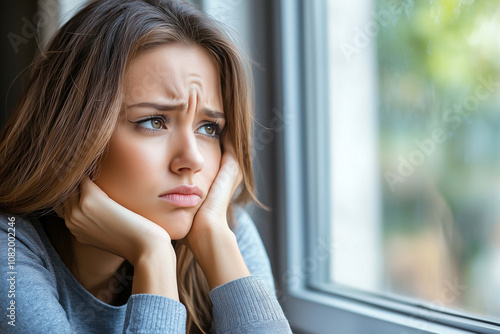 Woman's Expression of Longing and Hope While Patiently Waiting