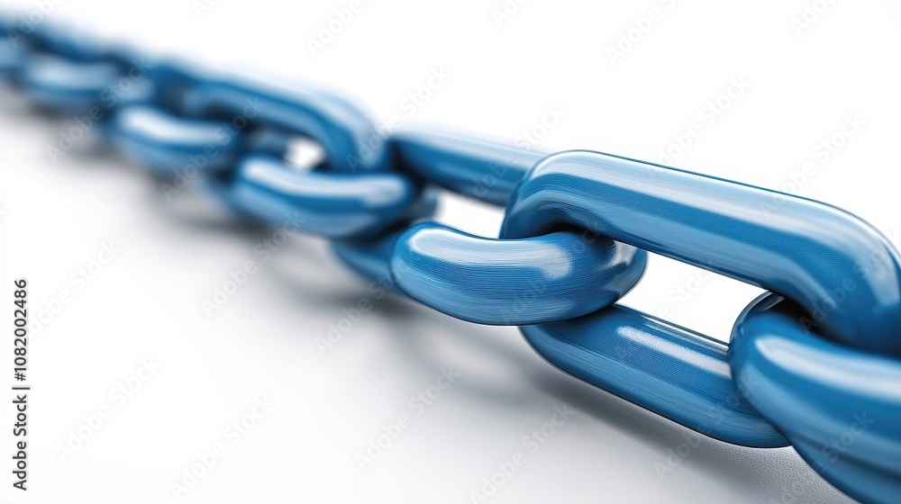 A close-up of a blue metal chain link, showcasing its glossy finish and intricate details against a white background. A close-up of a blue metal chain link, showcasing its glossy finish and intricate details against a white background.