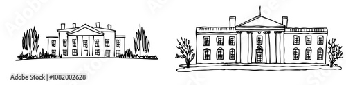 A black silhouette of a white house with a white background in modern illustration style.