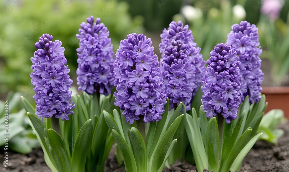 Violet Hyacinth Blooms In The Garden, Generative AI Violet Hyacinth Blooms In The Garden, Generative AI