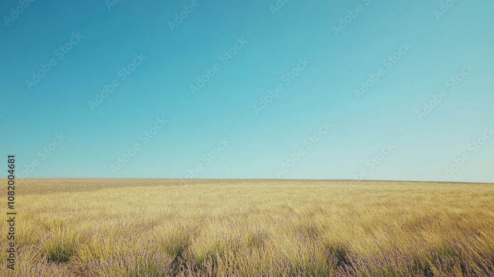 A field of lavender stretching out to the horizon, with a clear blue sky above. A field of lavender stretching out to the horizon, with a clear blue sky above.