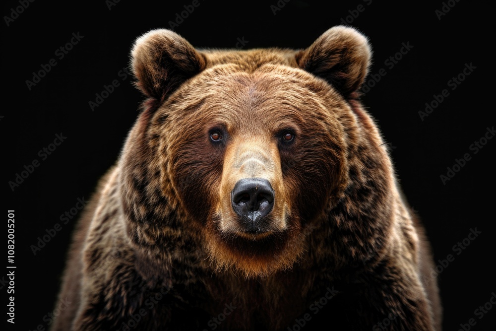 Brown Bear Face. Portrait of Adult Alaskan Bear on Black Background Brown Bear Face. Portrait of Adult Alaskan Bear on Black Background