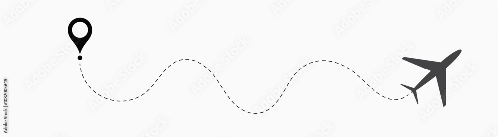Airplane line path route travel vector concept. Plane path set. Travel path icon set. Location for travel, dotted road map with destinations. Vector illustration 10 Airplane line path route travel vector concept. Plane path set. Travel path icon set. Location for travel, dotted road map with destinations. Vector illustration 10