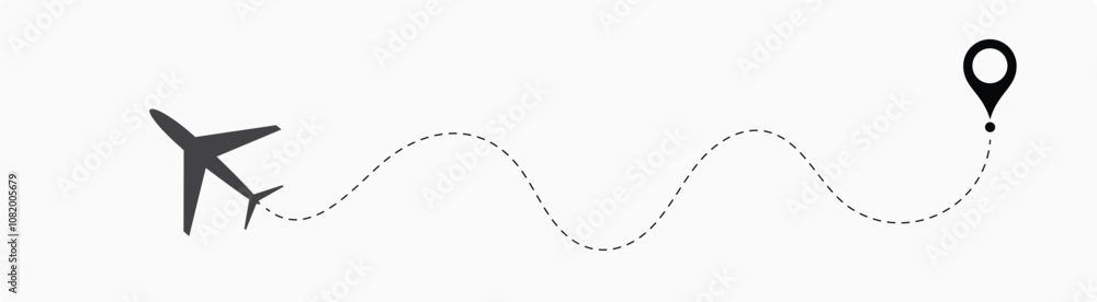 airplane travel straight and dotted path and location pin icon. start point and dash line trace for plane isolated vector illustration EPS 10 7 airplane travel straight and dotted path and location pin icon. start point and dash line trace for plane isolated vector illustration EPS 10 7