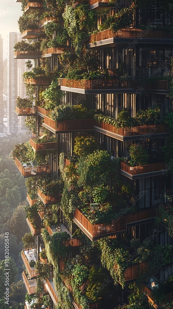 Vertical Forest City Concept with Lush Terraced Buildings and Abundant Greenery Vertical Forest City Concept with Lush Terraced Buildings and Abundant Greenery