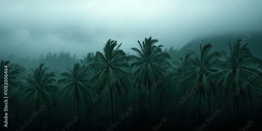 Palm trees sway wildly in hurricane winds in the tropics Palm trees sway wildly in hurricane winds in the tropics