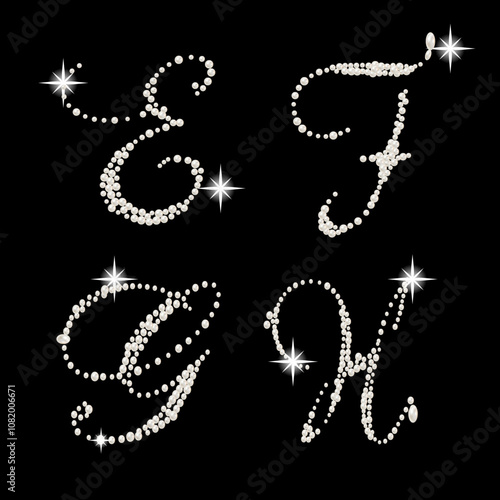 Capital Letters of english alphabet romantic with pearls