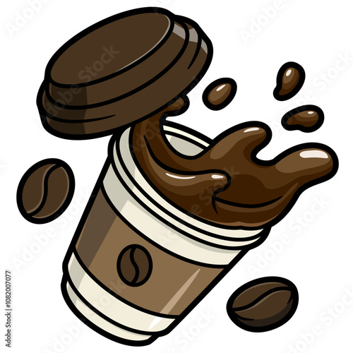 spilled coffee cartoon sticker illustration