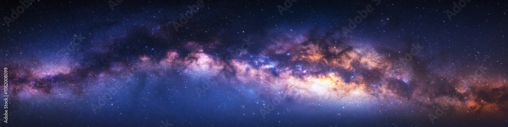 Naklejka premium Breathtaking Spiral Galaxy View with Vibrant Stars and Cosmic Dust in a Stunning Night Sky Setting Ideal for Celestial and Astrophysics Themes