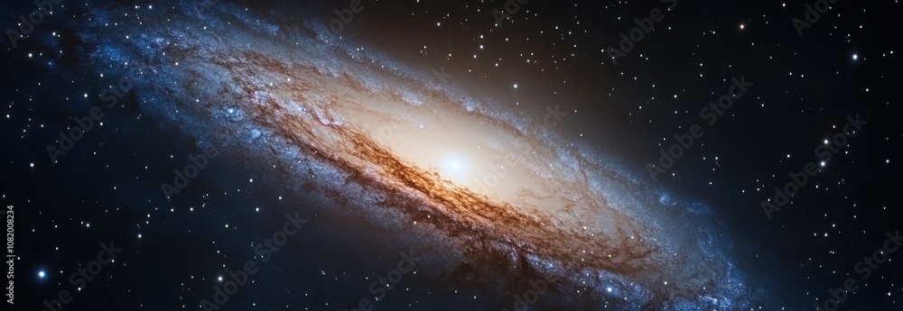 Fototapeta premium Stunning View of a Spiral Galaxy Illuminated by Stars Against the Infinite Universe Showcasing Cosmic Swirls and Celestial Beauty in Vast Space