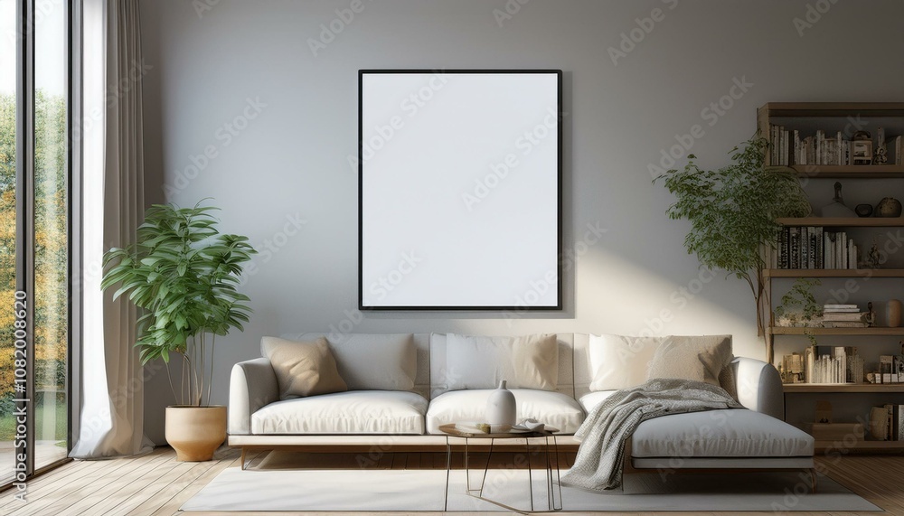 Fototapeta premium modern living room with sofa, Frame mockup,Living room wall poster mockup. Interior mockup with house background modern living room interior