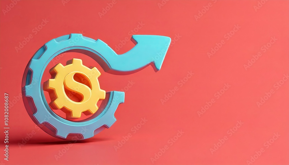 A colorful representation of a gear and dollar sign with an upward arrow, symbolizing growth and financial progress. A colorful representation of a gear and dollar sign with an upward arrow, symbolizing growth and financial progress.