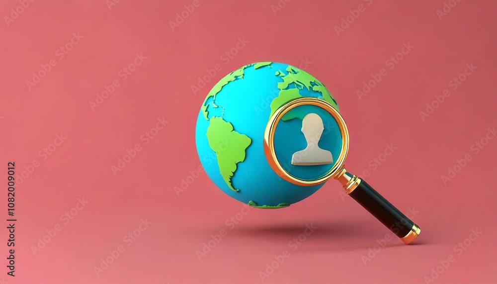 A globe with a magnifying glass focused on a user silhouette, symbolizing global search or research in a digital context. A globe with a magnifying glass focused on a user silhouette, symbolizing global search or research in a digital context.