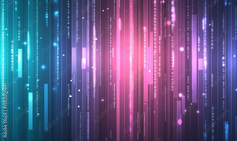 Abstract Background with Gradient of Pink and Dark Blue Featuring Pixelated Digital Binary Code Patterns Abstract Background with Gradient of Pink and Dark Blue Featuring Pixelated Digital Binary Code Patterns