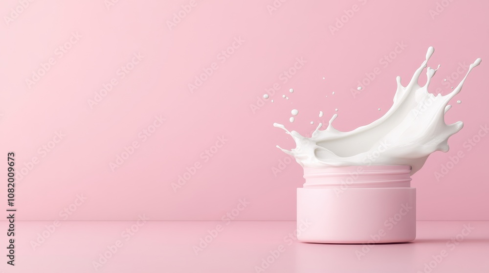 Dynamic milk splash action pink background visual content clean aesthetic close-up beauty concept Dynamic milk splash action pink background visual content clean aesthetic close-up beauty concept