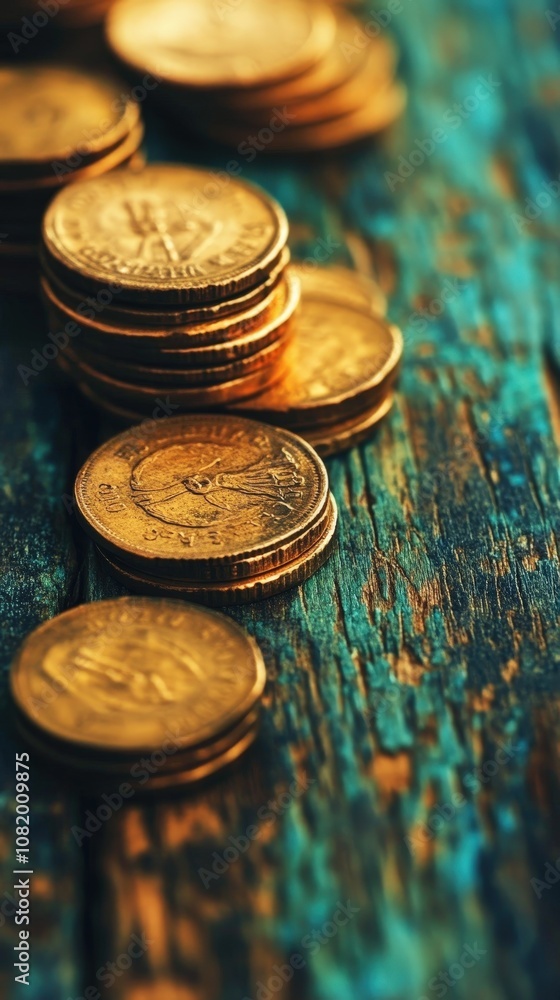 Stacked coins on a rustic wooden surface, showcasing wealth and investment in a warm, inviting atmosphere. Stacked coins on a rustic wooden surface, showcasing wealth and investment in a warm, inviting atmosphere.