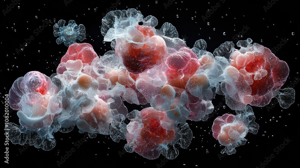 Obraz premium Colorful Abstract Cell Cluster on Black Background