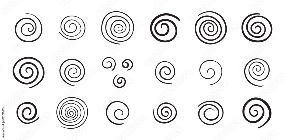 Hand drawn doodle spiral set. Drawing line spirals vector illustration Hand drawn doodle spiral set. Drawing line spirals vector illustration