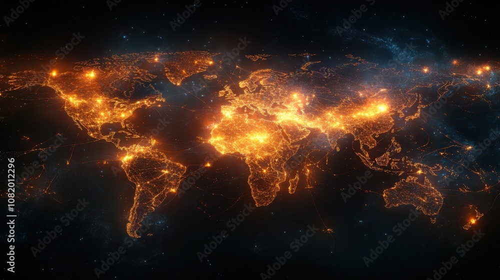 Global network map with data interface for technology insights Global network map with data interface for technology insights