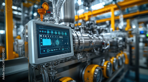 AI-controlled energy management system in a factory smart grids, digital displays, energy-efficient production, optimized industrial operations