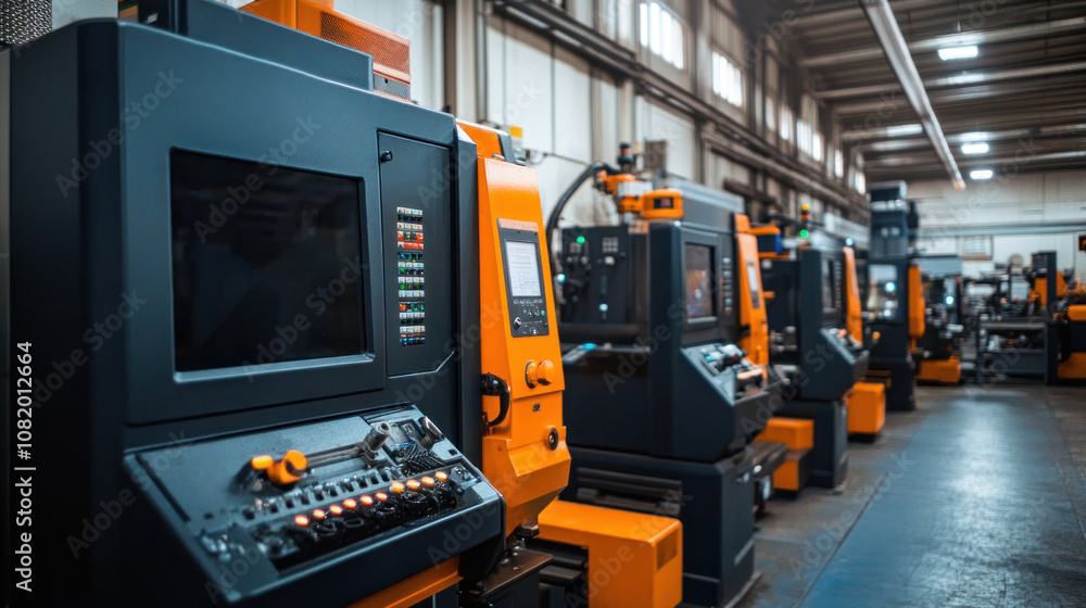 Automated metalworking shop with CNC machines precision cutting, robotic arms, efficient production processes, sleek industrial machinery Automated metalworking shop with CNC machines precision cutting, robotic arms, efficient production processes, sleek industrial machinery
