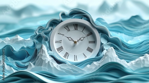 Layered blue paper clock design with intricate artistic detail photo