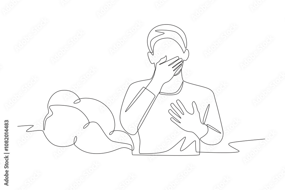 Man short of breath due to air pollution. Air pollution concept one-line drawing Man short of breath due to air pollution. Air pollution concept one-line drawing