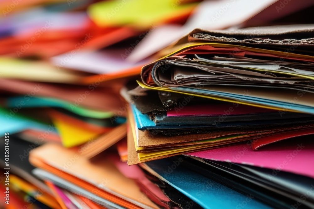 A vibrant collection of assorted paper sheets stacked together, showcasing a variety of colors and textures for creative projects. A vibrant collection of assorted paper sheets stacked together, showcasing a variety of colors and textures for creative projects.