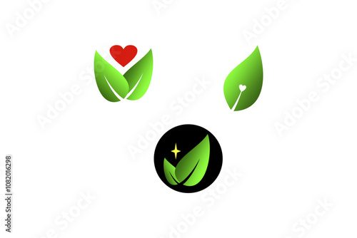 The star leaf and heart bundle logo is suitable for company logo designs for beauty cosmetics, shampoo, serum, facial cleanser, skincare, soap, handbody, etc.