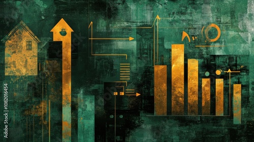 The concept of capital gains in deep green and bronze colors photo