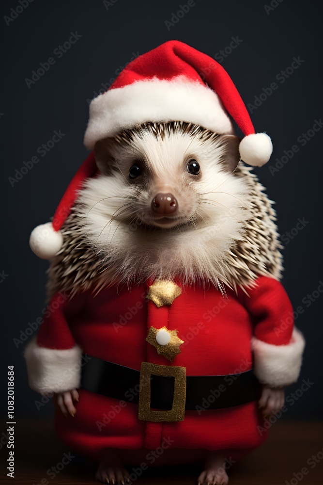 An image of a hedgehog in a Christmas Santa suit against a simple background AI generated illustration An image of a hedgehog in a Christmas Santa suit against a simple background AI generated illustration