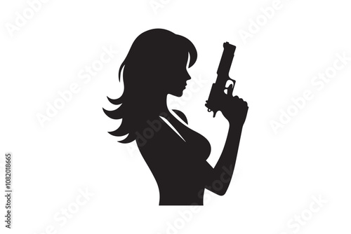 a gangster lady holding a gun vector silhouette isolated in white background