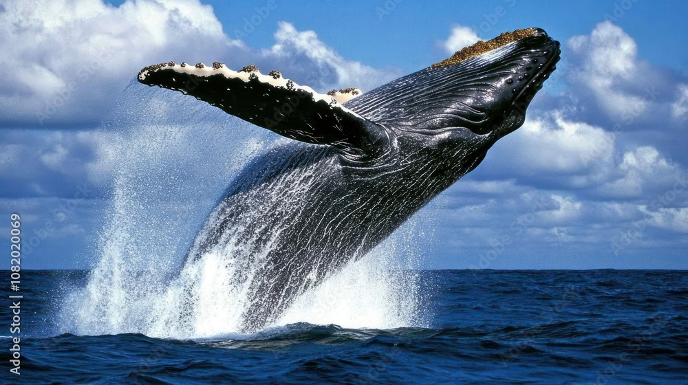 Fototapeta premium Humpback Whale Leaping Out of the Water with Splashing Spray