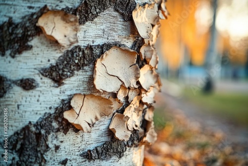 A close-up shot of a tree trunk covered in leaves, great for nature and outdoor themes #1082020436