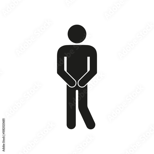 Restroom Urgency Silhouette Icon. Toilet Symbol. Male Figure in Peeing Pose. Isolated Vector Illustration