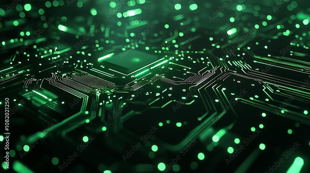 Glowing Digital Circuit Board Pattern in Green and Black for High Tech Product Showcases Glowing Digital Circuit Board Pattern in Green and Black for High Tech Product Showcases