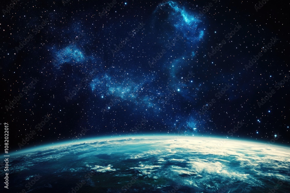 Obraz premium Image of Earth from space with stars shining bright in the background