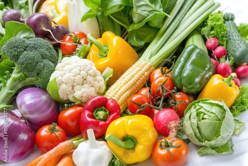 A colorful arrangement of various vegetables on a white plate