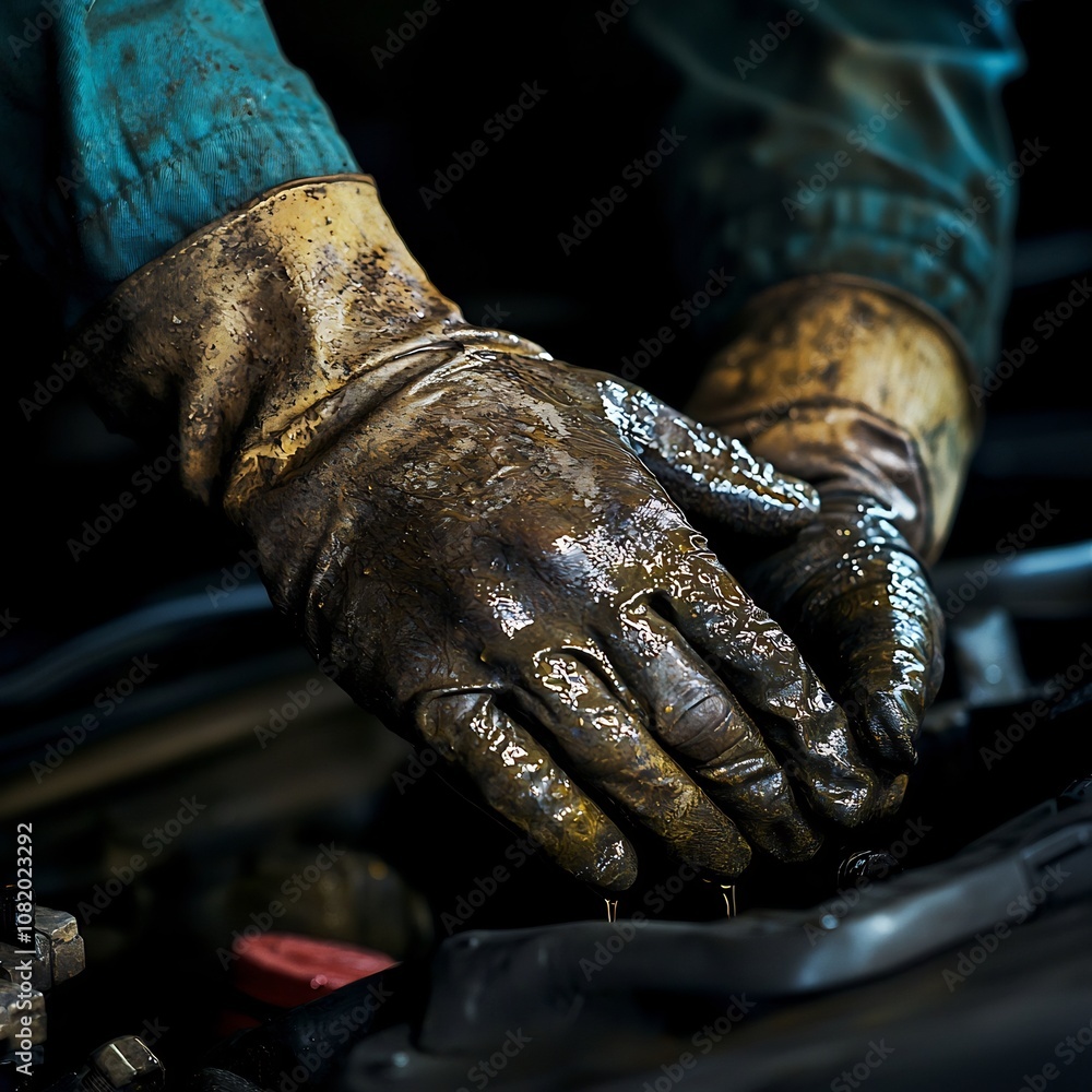 Mechanic s Hands Coated with Engine Oil Tightening Bolt Under Car Hood Capturing Grit and Hard Work of Auto Maintenance Mechanic s Hands Coated with Engine Oil Tightening Bolt Under Car Hood Capturing Grit and Hard Work of Auto Maintenance